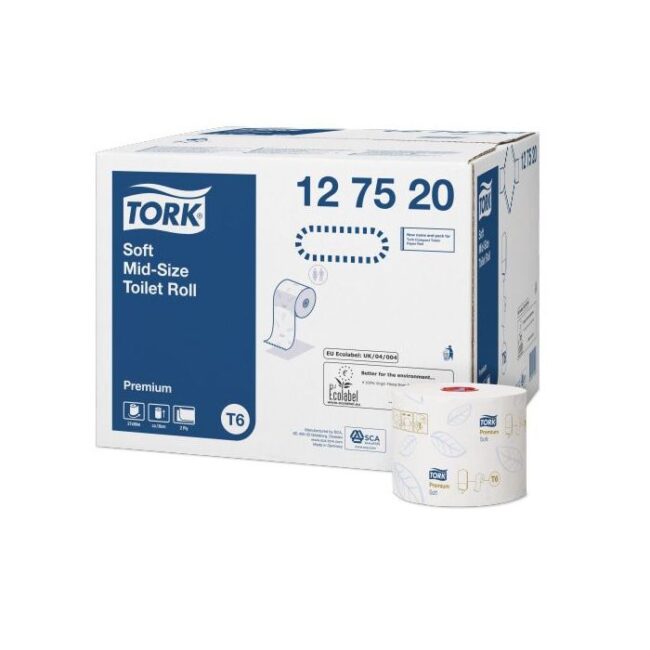 TORK 127520 T6 PREMIUM TOILETPAPIER MID-SIZE 2-LAAGS WIT 90 MTR X 10 CM 27ROLLEN