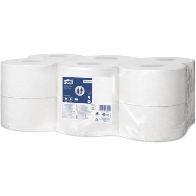 TORK 110163 T2 TOILETPAPIER JUMBO MINI ADVANCED 1LAAGS WIT, 240 MTR X 10 CM, PAK À 12 ROL
