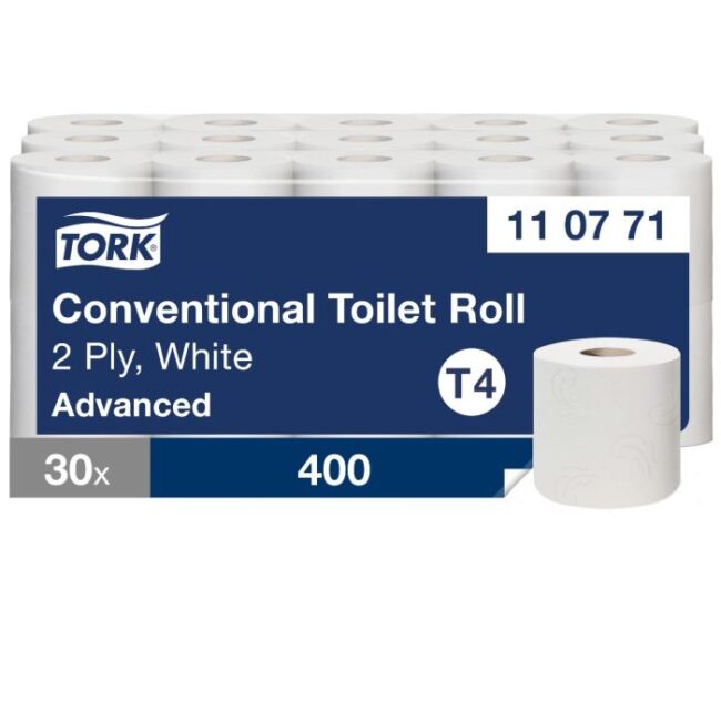 TOILETPAPIER TORK T4 110771 ADVANCED 2-LGS WIT 50MTR X10CM PAK À 30 ROL/400 VEL