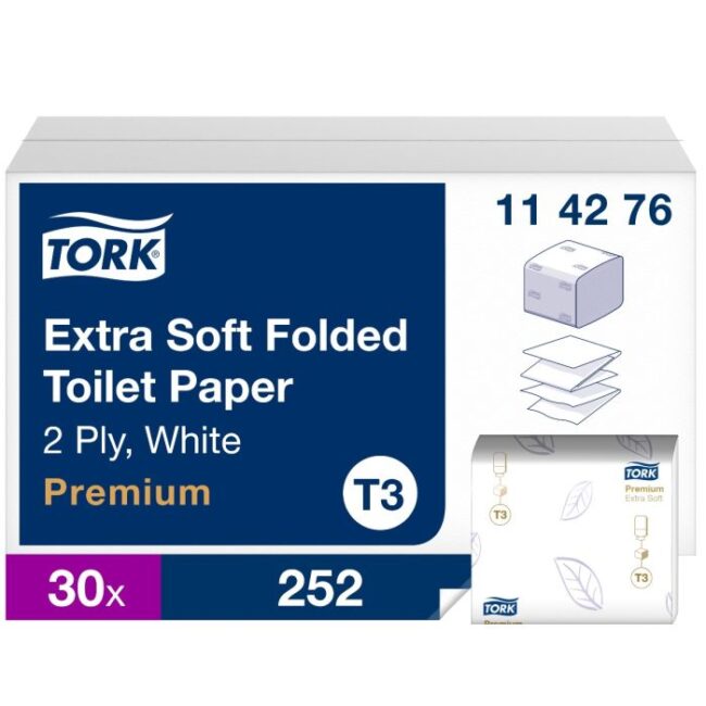 TORK 114276 PREMIUM TOILETPAPIER TISSUE T3 2-LGS GEVOUWEN WIT 19X11CM DOOS A 7560 VEL