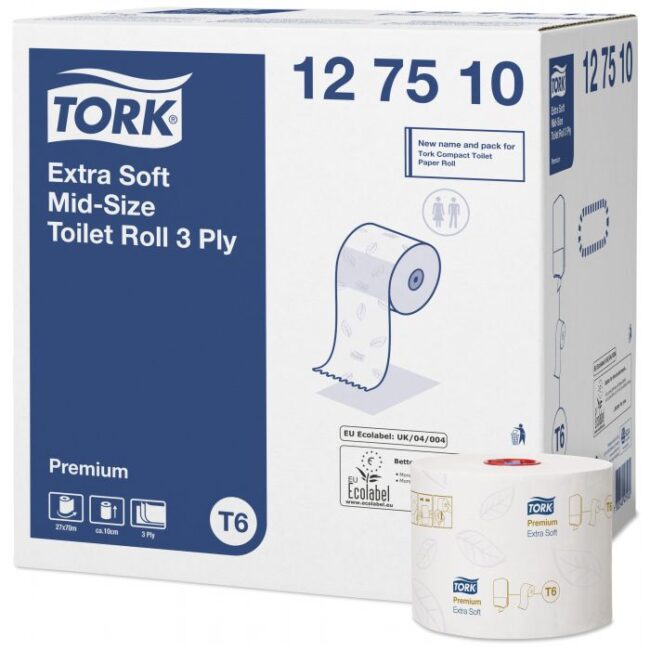 TORK 127510 TOILETPAPIER T6 PREMIUM COMPACT 3LAAGS WIT 70 MTR X 10 CM DS A 27 ROLLEN