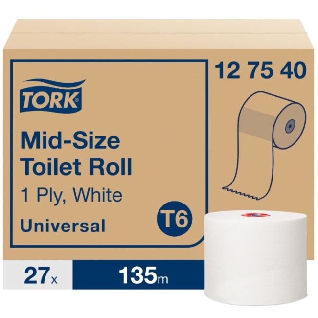 TOILETPAPIER 127540 TORK T6 UNIVERSAL 1LAAGS WIT 135MTR X 10 CM DS A 27 ROL
