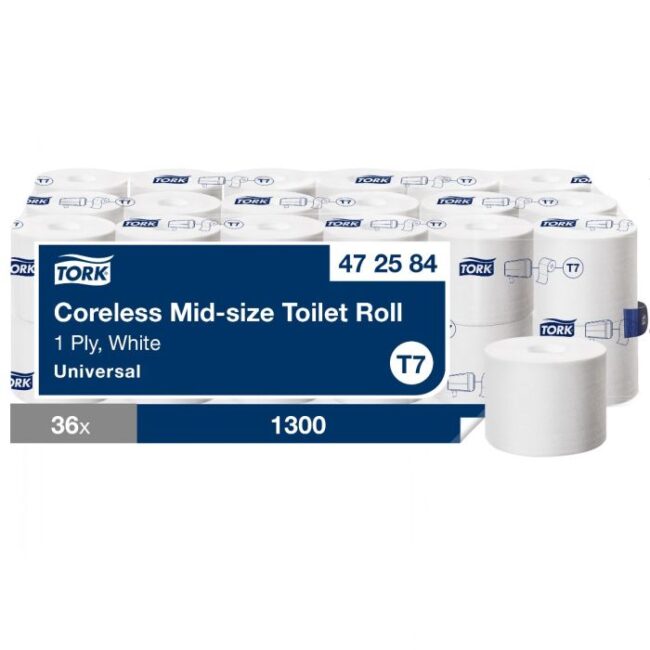 TORK CORELESS MID-SIZE TOILETPAPIER 1 LGS WIT 162.5MTR X 13 CM PAK À 36 ROL 1300V