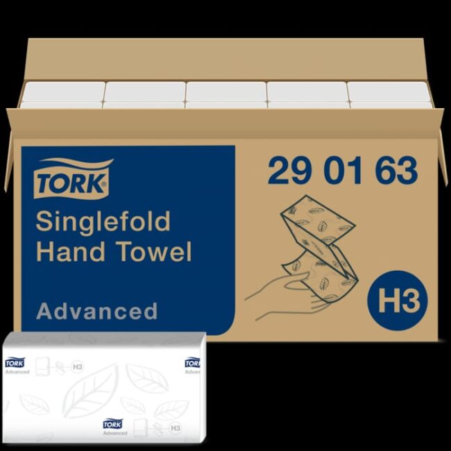 TORK 290163 H3 Z GEVOUWEN PAPIEREN HANDDOEKEN ADVANCED H3 GROOT ZACHT 2LAAGS WIT