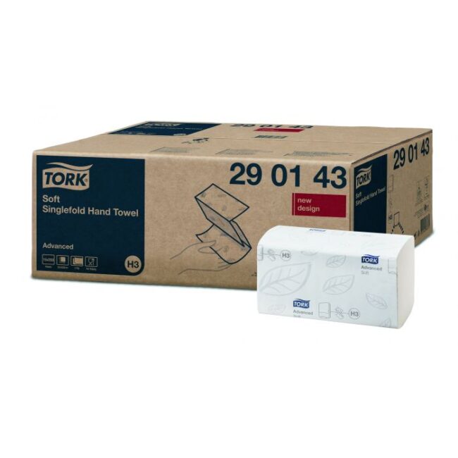 TORK 290143 H3 402026 HANDDOEK Z VOUW WIT 2LAAGS 23X22.6CM 3750STUKS