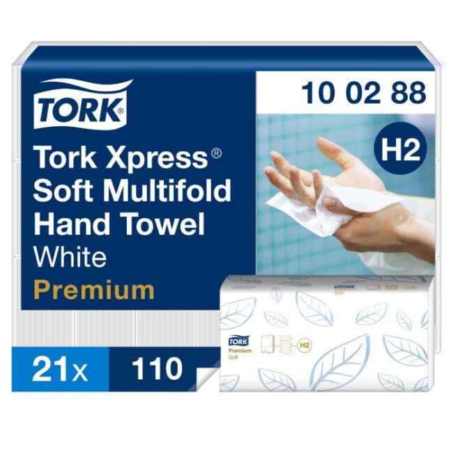 TORK 100288 PREMIUM H2 HANDDOEK MULTIFOLD I VOUW XPRESS ZACHT 2LGS WIT 21X34CM 2310STUKS