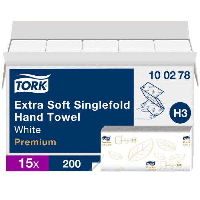 TORK 100278 H3 PREMIUM HANDDOEK Z VOUW 2 LAAGS WIT 23X23CM DOOS A 3.000 STUKS