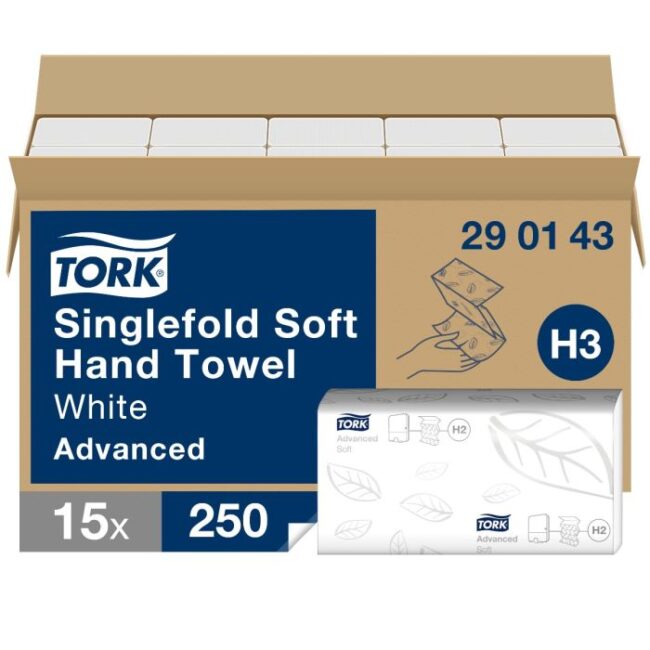 TORK 471079 290143 H3 HANDDOEK Z VOUW WIT 2LAAGS 23X22.6CM 3750STUKS