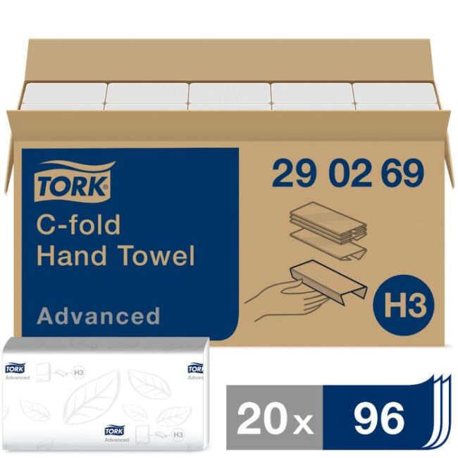 TORK 471079 290143 H3 HANDDOEK Z VOUW WIT 2LAAGS 23X22.6CM 3750STUKS