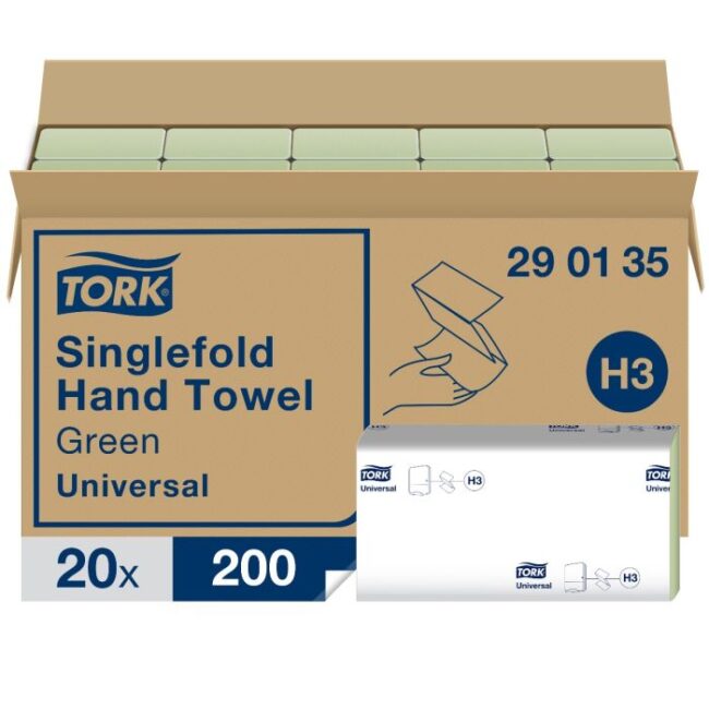 TORK 290135 HANDDOEKJES GROEN Z-VOUW 25X23CM 1-LAAGS DOOS À 4.000 STUKS