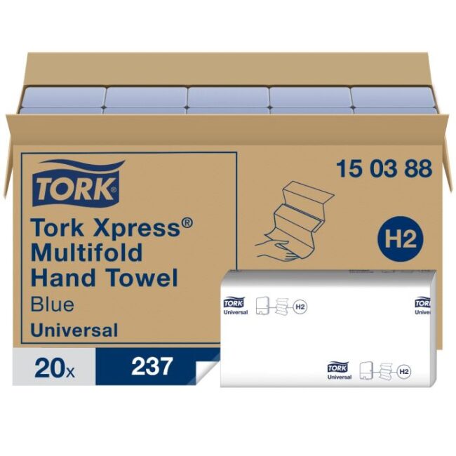 TORK 150388 XPRESS MULTIFOLD HANDDOEK BLAUW 2 LAAGS, 21X24 CM A 4740 ST