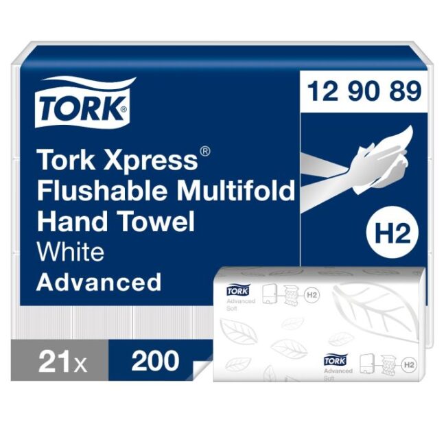 TORK 129089 FLUSHABLE HANDDOEK I-VOUW 2-LGS WIT 21X25,5 CM PAK À 4200 STUKS